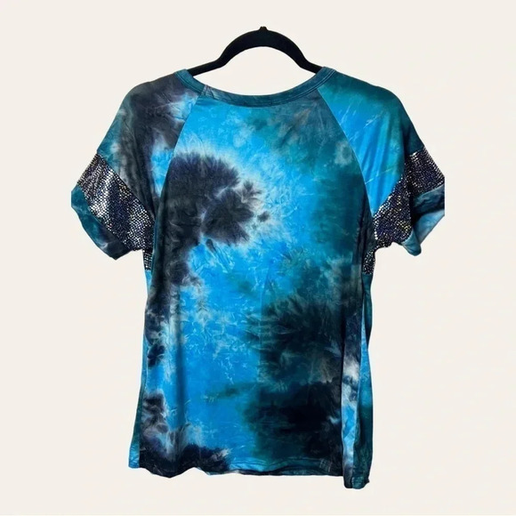 1274. HEIMISH USA TIE DYE SHORT SLEEVE TOP SIZE SMALL SEQUINS ON TOP/SLEEVES - Picture 8 of 11
